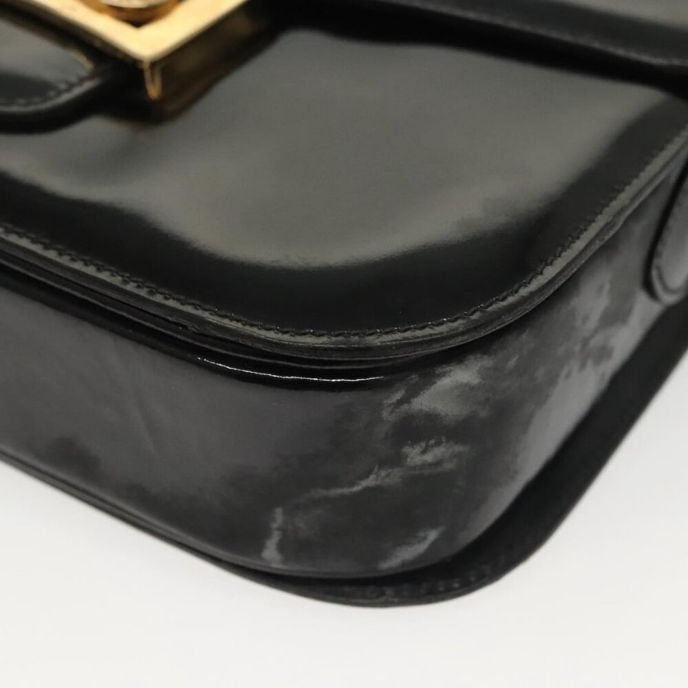 Authentic CELINE Horse Carriage Shoulder Bag Patent leather Black Gold - Picture 4 of 16